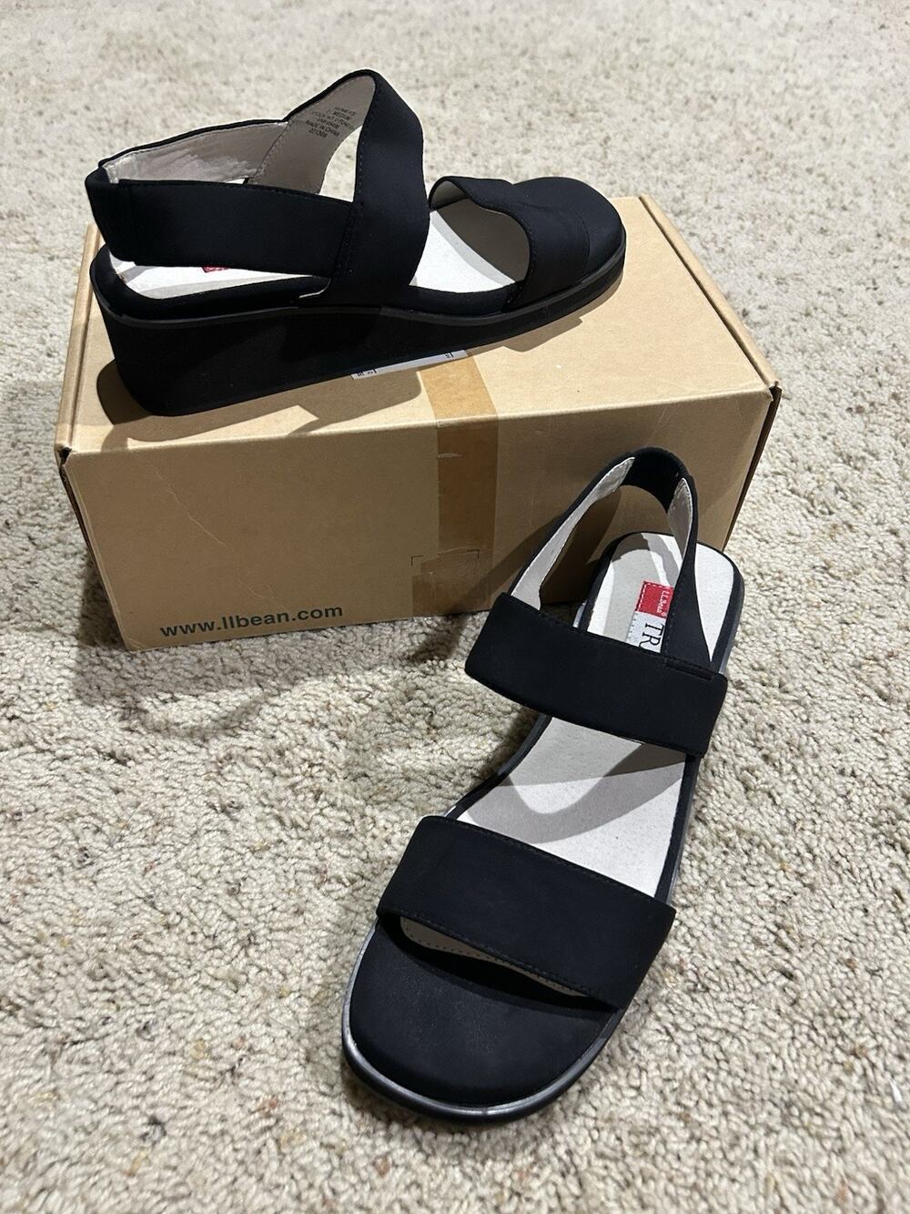 Vtg NEW LL Bean sz 7 Womens TRAVELER Wedge Sandals Comfort Back Strap Black F26